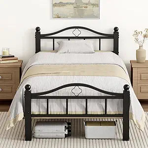 Example productMetal Twin Bed Frames, 1500lb No Squeak Metal Platform with Headboard, 12" Underbed Storage, Tool-Free 30-Min Assembly No Box Spring Needed for Dorms/Apartments